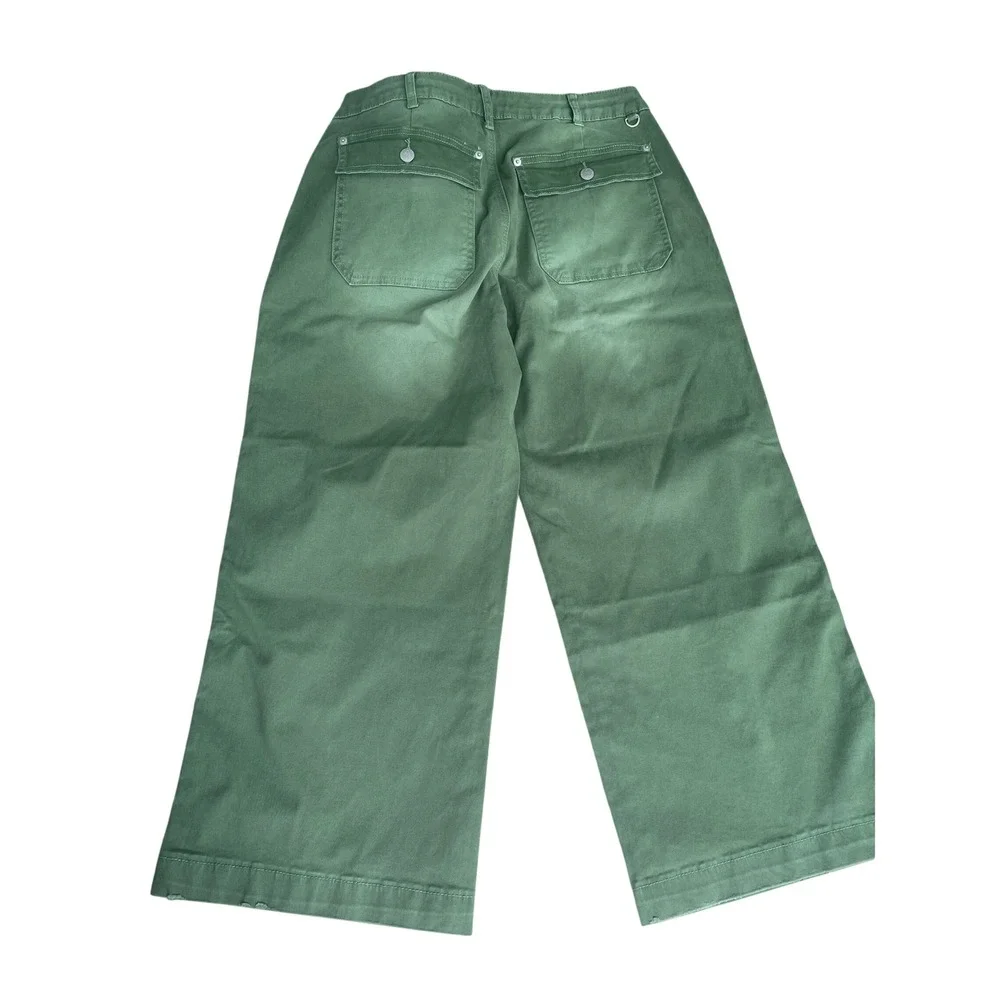 Flamingals Womens XL Sage Green Wide Leg Utility Carpenter Capri pants NEW